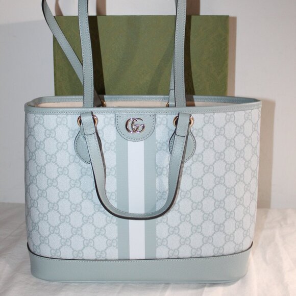 NWOT Gucci GG Supreme Web Ophidia Tote Top Handle Shoulder Bag  765043 Blue - Picture 1 of 13